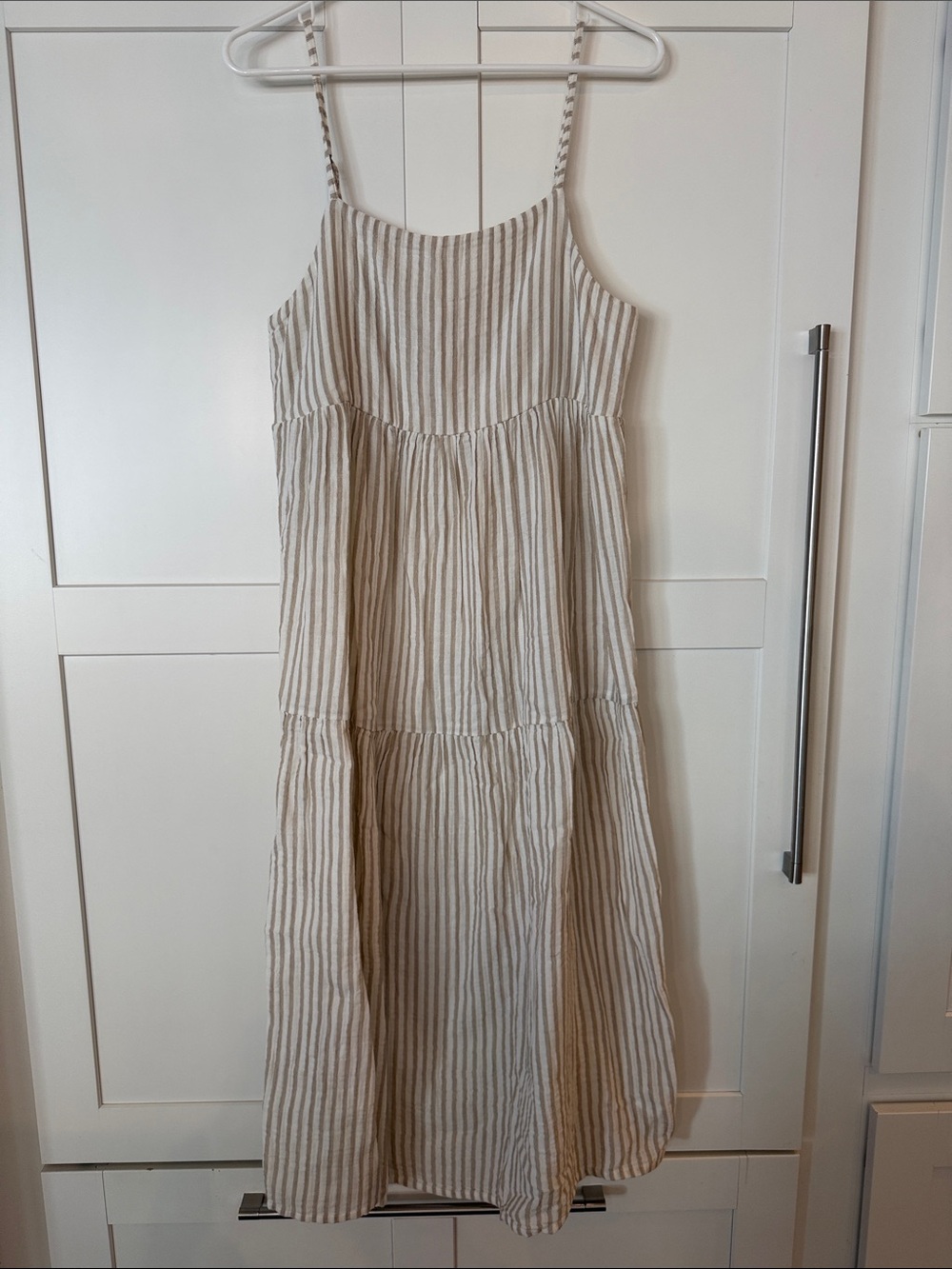O'Neill Beige and White Striped Tiered Maxi Sundress